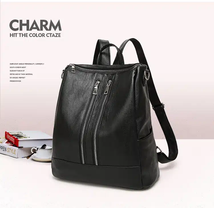 Tinkin PU leather Women Backpack Simple Casual Schoolbag Medium Size Daypack Girl's Daily Bag Vintage Mochila Casual Rucksack 9