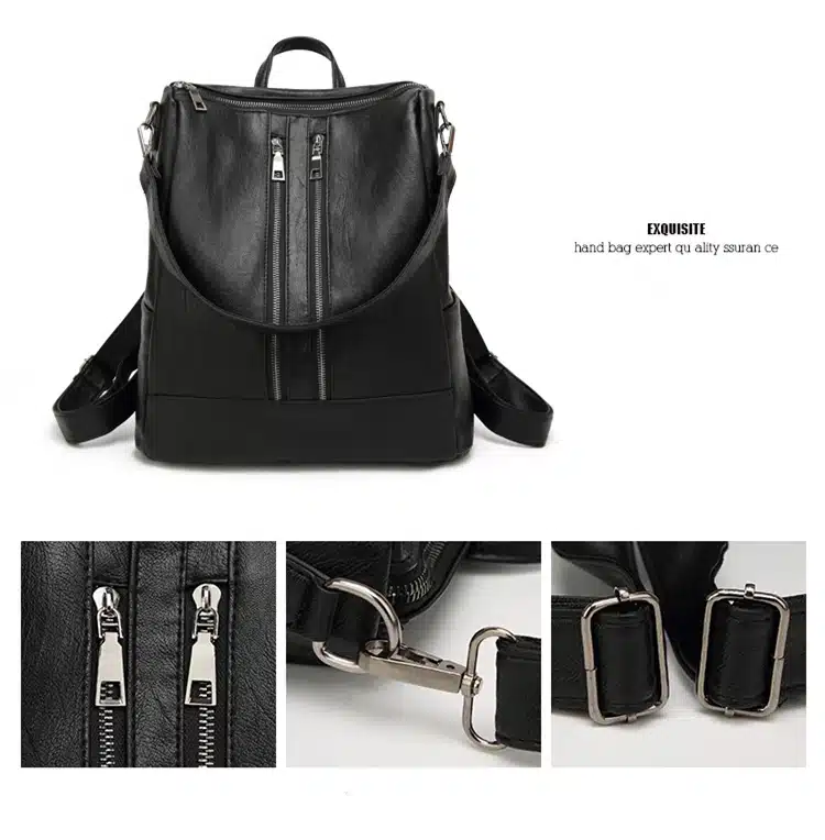 Tinkin PU leather Women Backpack Simple Casual Schoolbag Medium Size Daypack Girl's Daily Bag Vintage Mochila Casual Rucksack 10