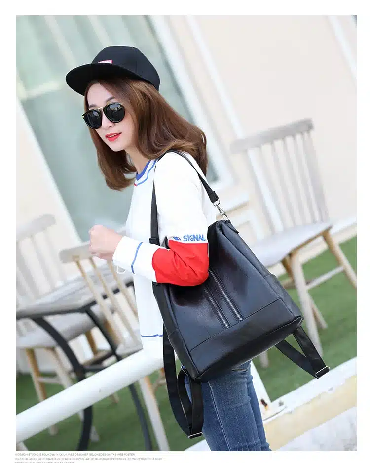 Tinkin PU leather Women Backpack Simple Casual Schoolbag Medium Size Daypack Girl's Daily Bag Vintage Mochila Casual Rucksack 11