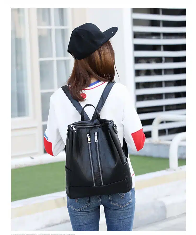 Tinkin PU leather Women Backpack Simple Casual Schoolbag Medium Size Daypack Girl's Daily Bag Vintage Mochila Casual Rucksack 12