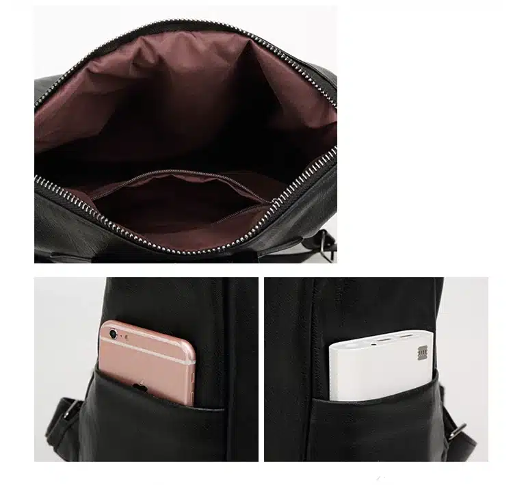 Tinkin PU leather Women Backpack Simple Casual Schoolbag Medium Size Daypack Girl's Daily Bag Vintage Mochila Casual Rucksack 19