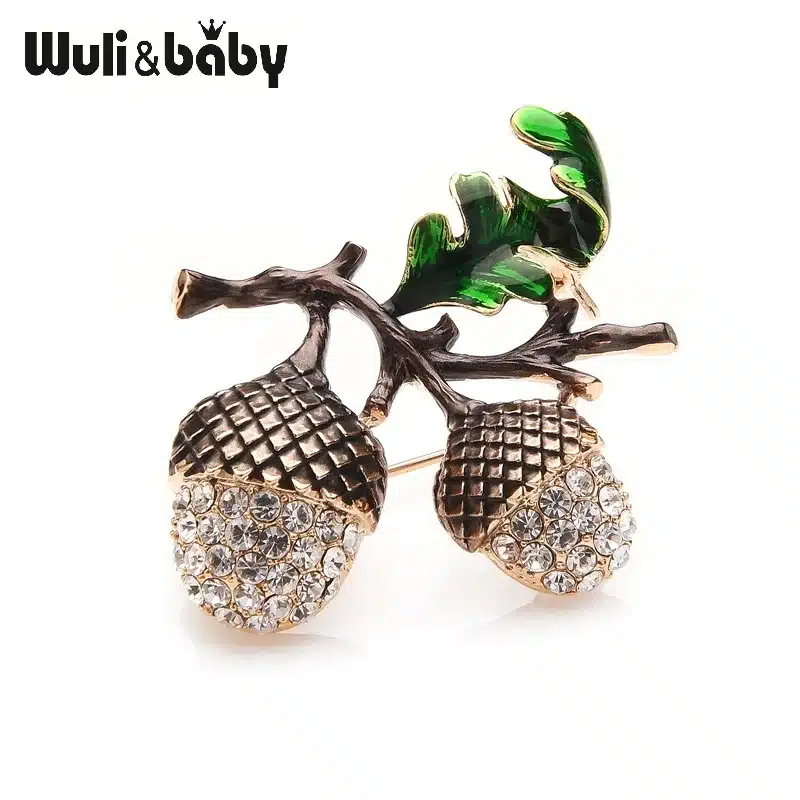 Wuli&baby Rhinestone Pine Tower Enamel Brooches Men Women's Alloy Plants Weddings Banquet Party Brooch 9