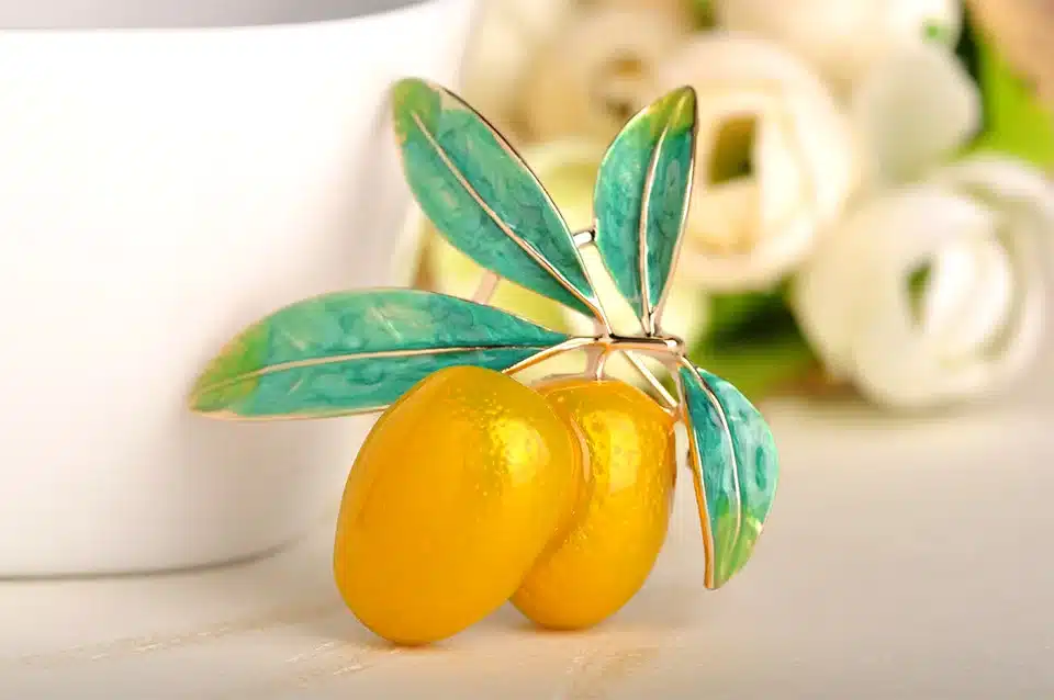 Blucome Green Fruit Olive Brooch Plum Shape Gold Color Enamel Corsages Pins Suit Coat Scarf Accessories Christmas Jewelry Gifts 16