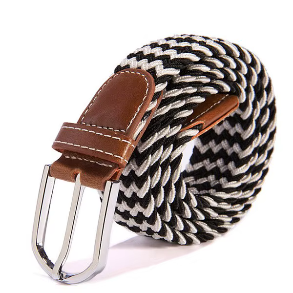 must-valge punutud rihm pruuni nahast detailiga