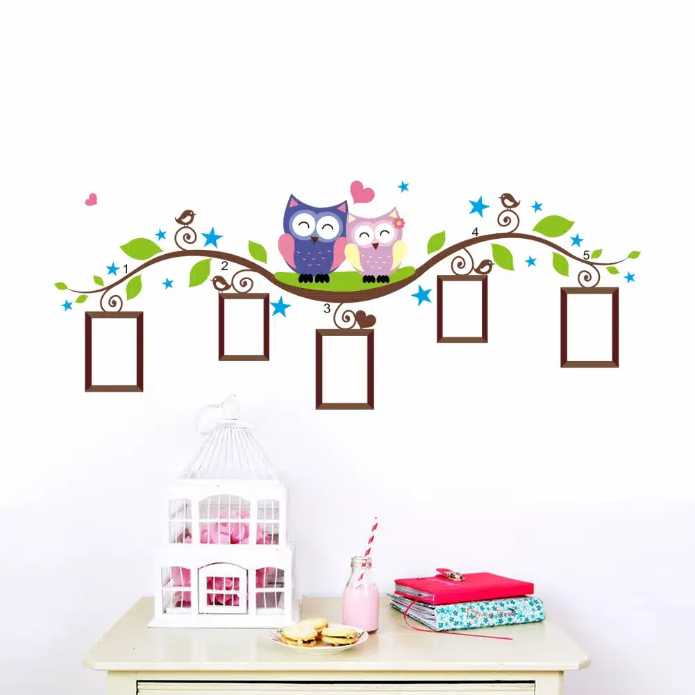 owls photo frame wall stickers home decoration bedrrom animals wall decals mural art living room cartoon flower vine zooyoo1021 1