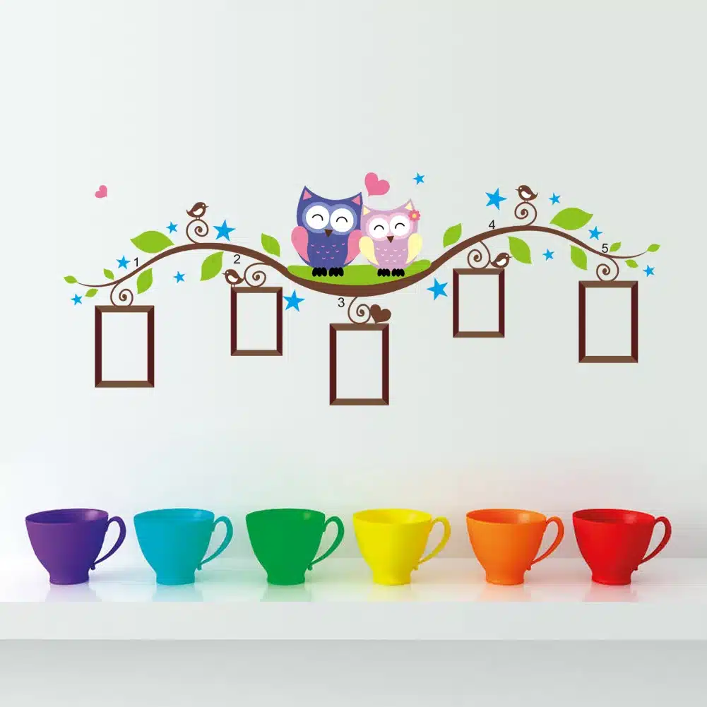 owls photo frame wall stickers home decoration bedrrom animals wall decals mural art living room cartoon flower vine zooyoo1021 2