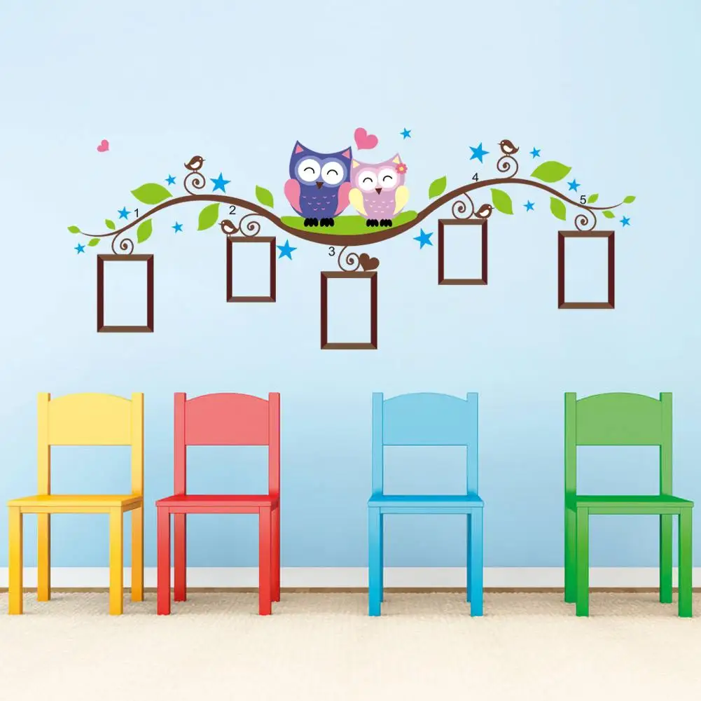 owls photo frame wall stickers home decoration bedrrom animals wall decals mural art living room cartoon flower vine zooyoo1021 3