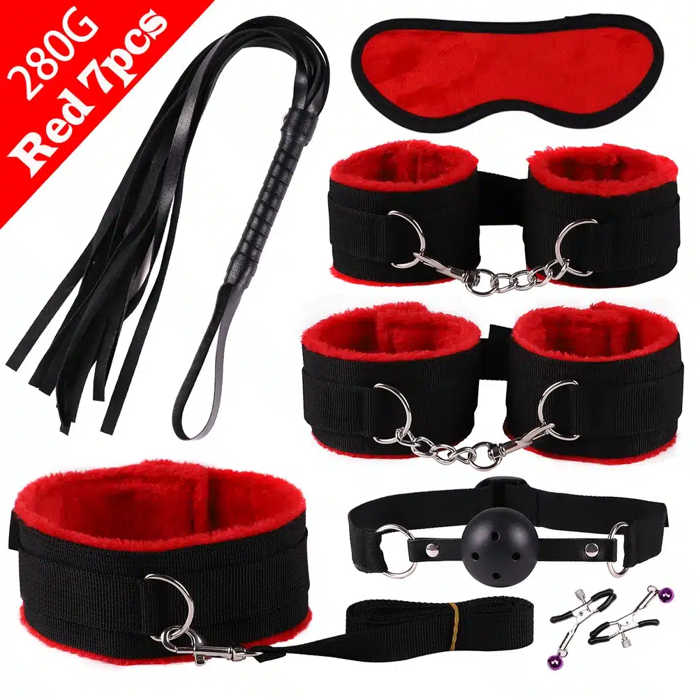 7 Pcs/set Sexy Lingerie Nylon BDSM Sex Bondage Set Accessories Hand Cuffs Footcuff Whip Blindfold Erotic Sex Toys For Couples 9