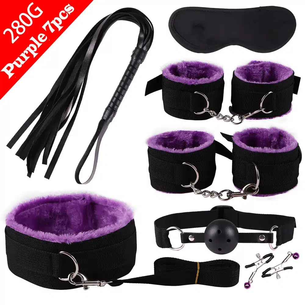 7 Pcs/set Sexy Lingerie Nylon BDSM Sex Bondage Set Accessories Hand Cuffs Footcuff Whip Blindfold Erotic Sex Toys For Couples 10