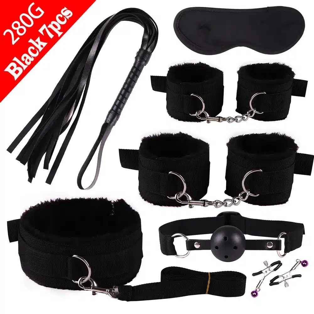 7 Pcs/set Sexy Lingerie Nylon BDSM Sex Bondage Set Accessories Hand Cuffs Footcuff Whip Blindfold Erotic Sex Toys For Couples 11