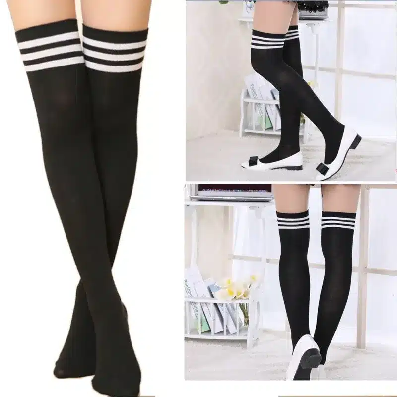 Summer Autumn Casual Over Knee Black Noir Socks Hot Thigh High Sexy Cotton Socks Women's Striped Over Knee Girl Lady Sock 3