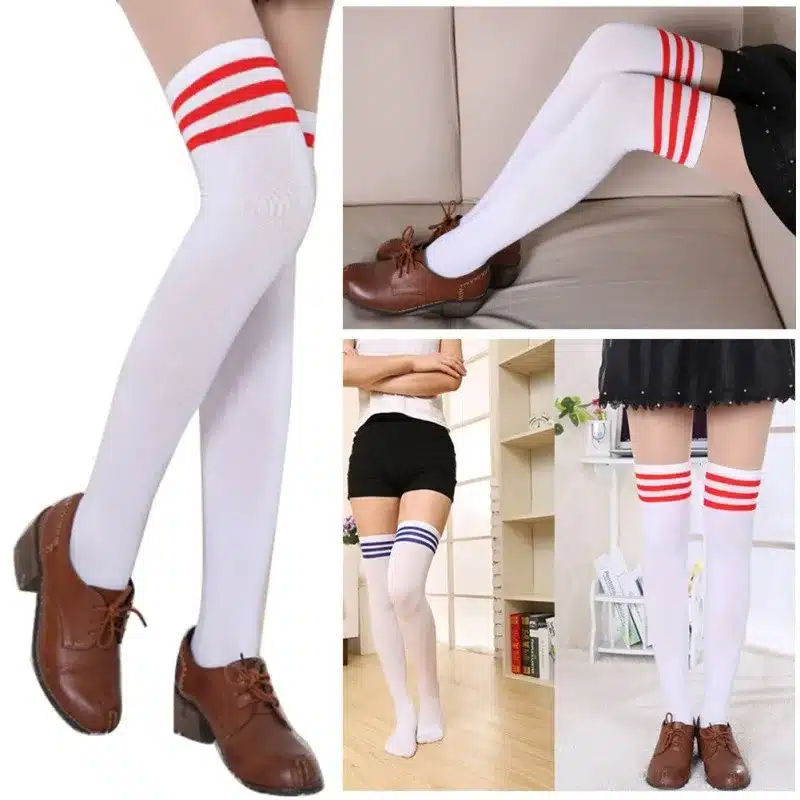 Summer Autumn Casual Over Knee Black Noir Socks Hot Thigh High Sexy Cotton Socks Women's Striped Over Knee Girl Lady Sock 4