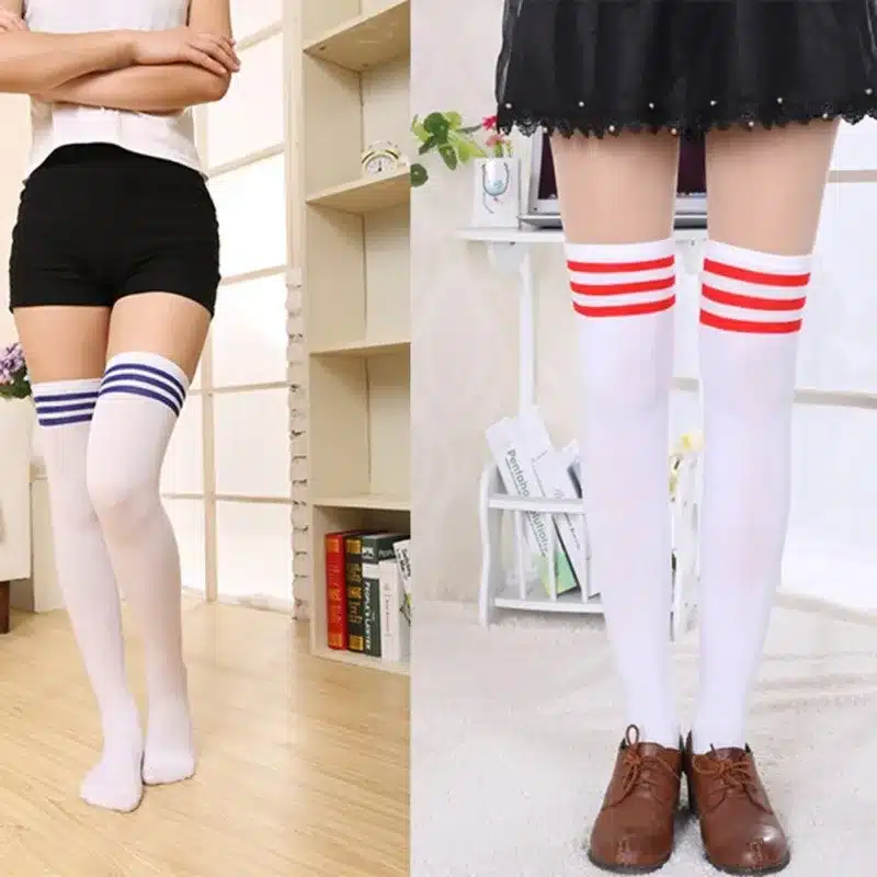 Summer Autumn Casual Over Knee Black Noir Socks Hot Thigh High Sexy Cotton Socks Women's Striped Over Knee Girl Lady Sock 5