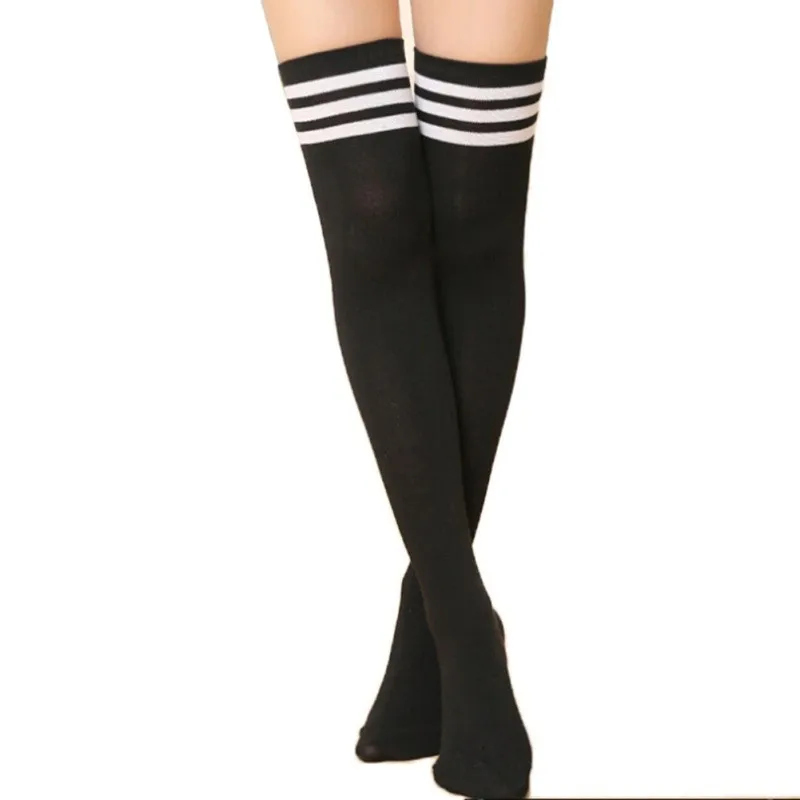 Summer Autumn Casual Over Knee Black Noir Socks Hot Thigh High Sexy Cotton Socks Women's Striped Over Knee Girl Lady Sock 8