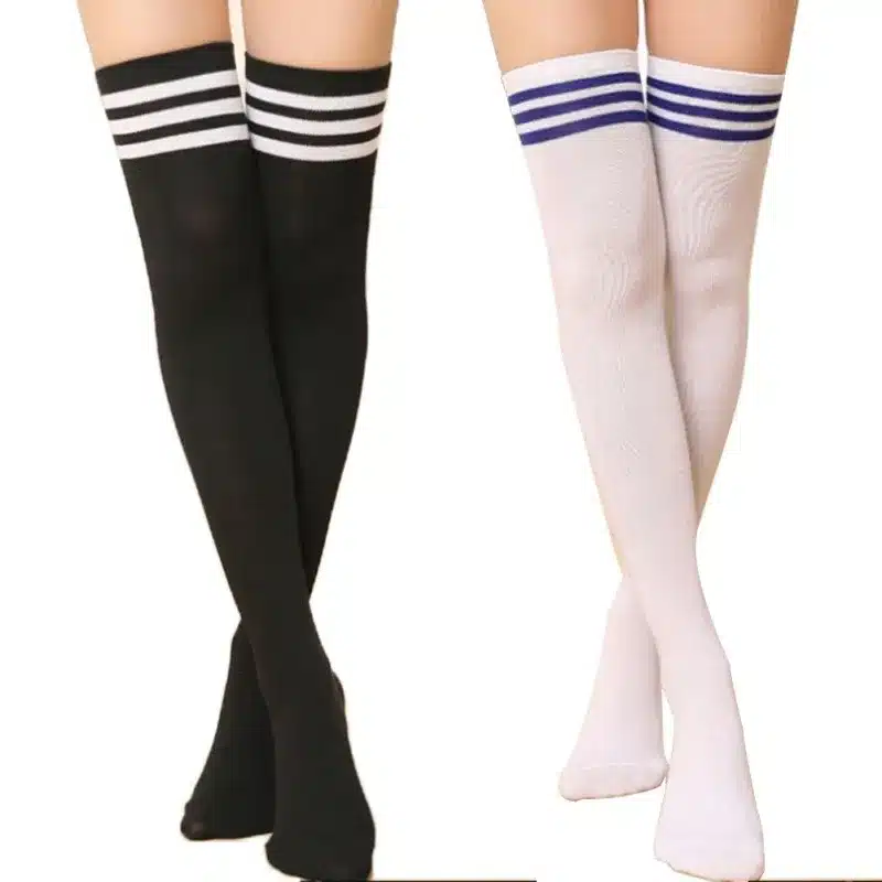 Summer Autumn Casual Over Knee Black Noir Socks Hot Thigh High Sexy Cotton Socks Women's Striped Over Knee Girl Lady Sock 10