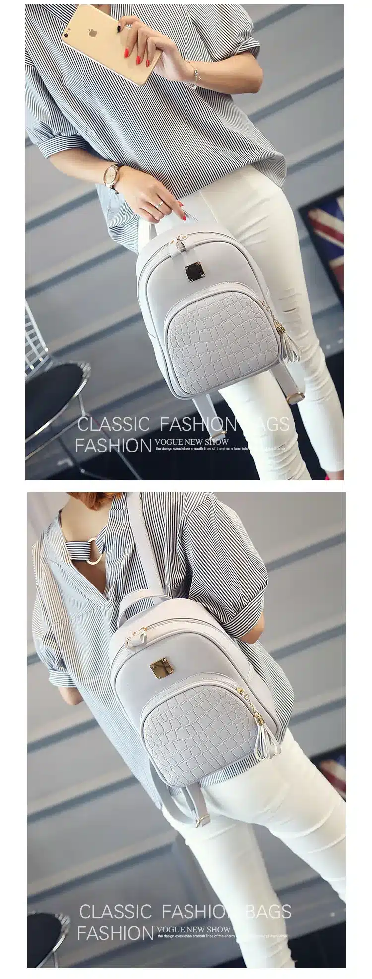 EnoPella women backpack leather school bags for teenager girls stone sequined female preppy style small backpack 15