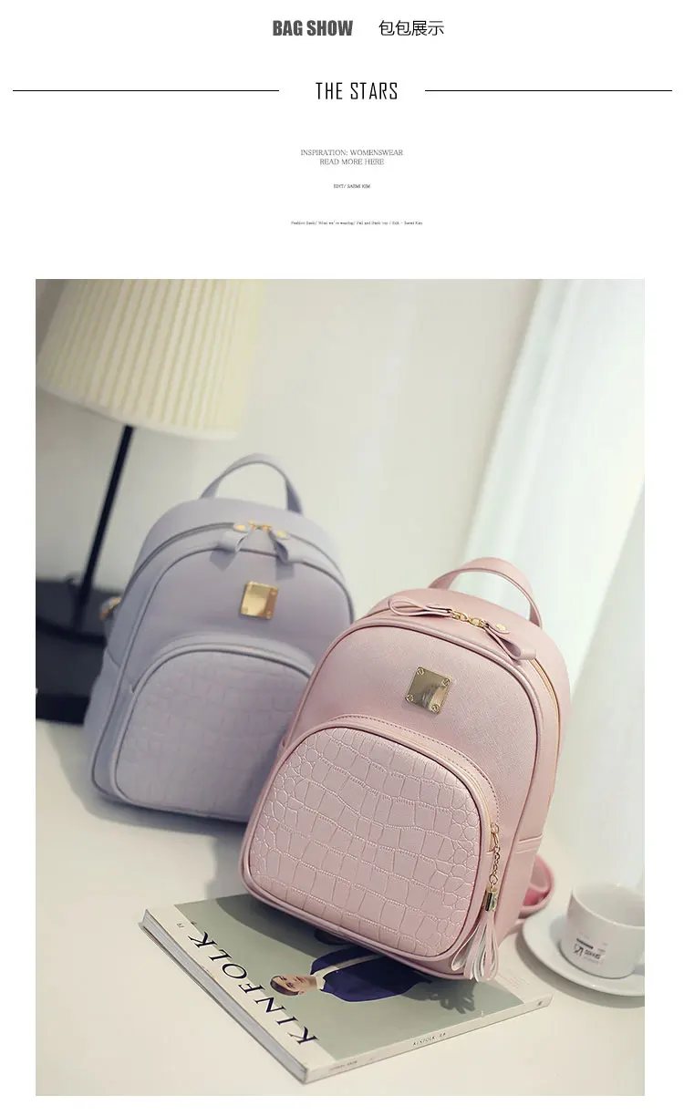 EnoPella women backpack leather school bags for teenager girls stone sequined female preppy style small backpack 19