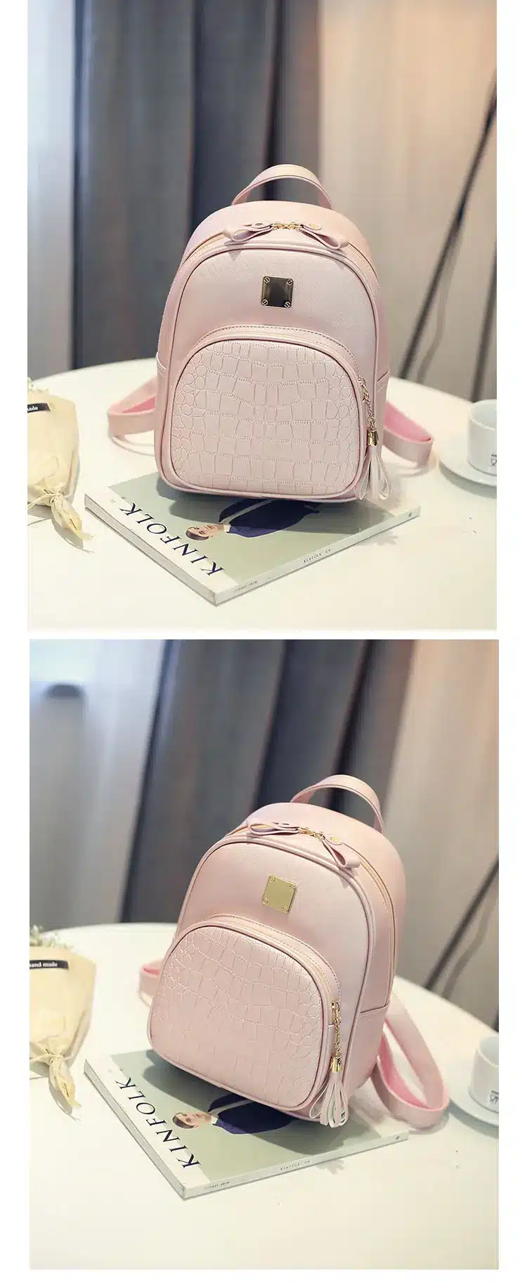EnoPella women backpack leather school bags for teenager girls stone sequined female preppy style small backpack 20