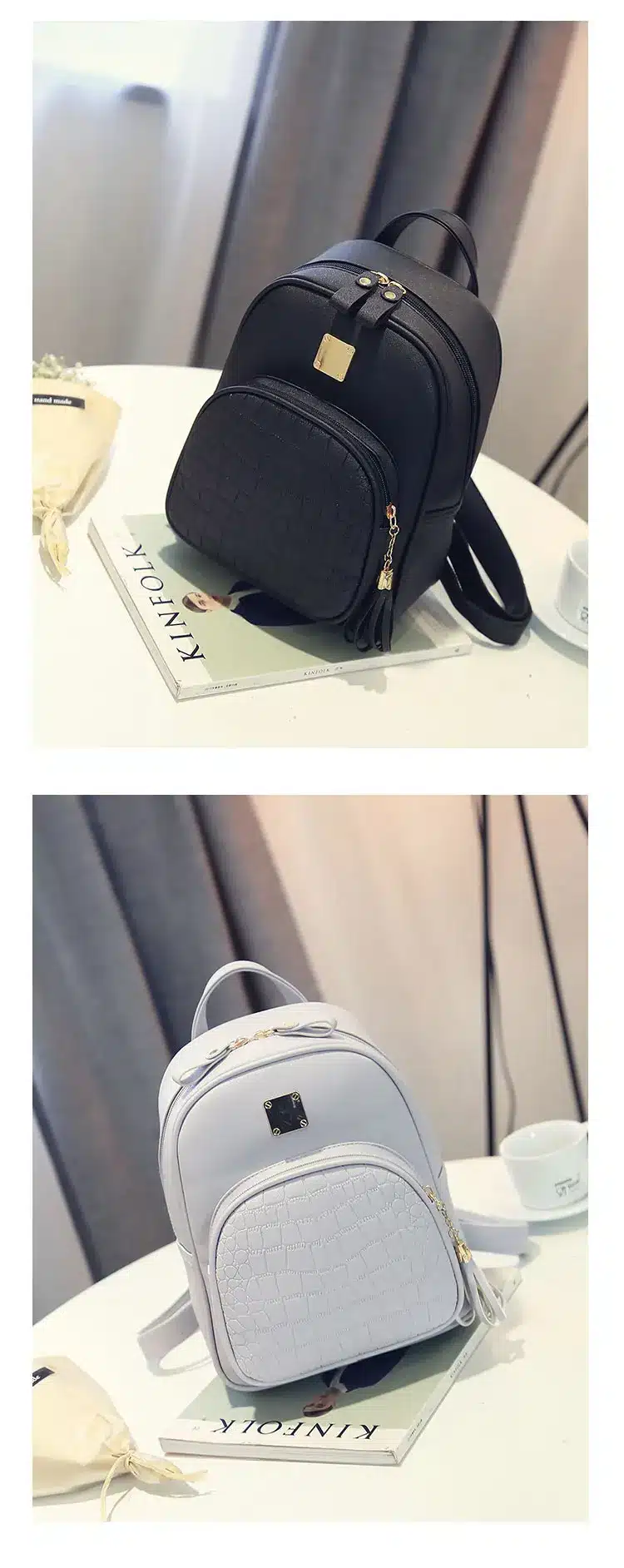 EnoPella women backpack leather school bags for teenager girls stone sequined female preppy style small backpack 22