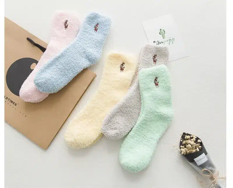 PEONFLY Embroidery CAT Deer Thickening women cotton Lovely Plush Keep Warm Sleep ladies funny cute Socks hosiery Winter kawaii 12