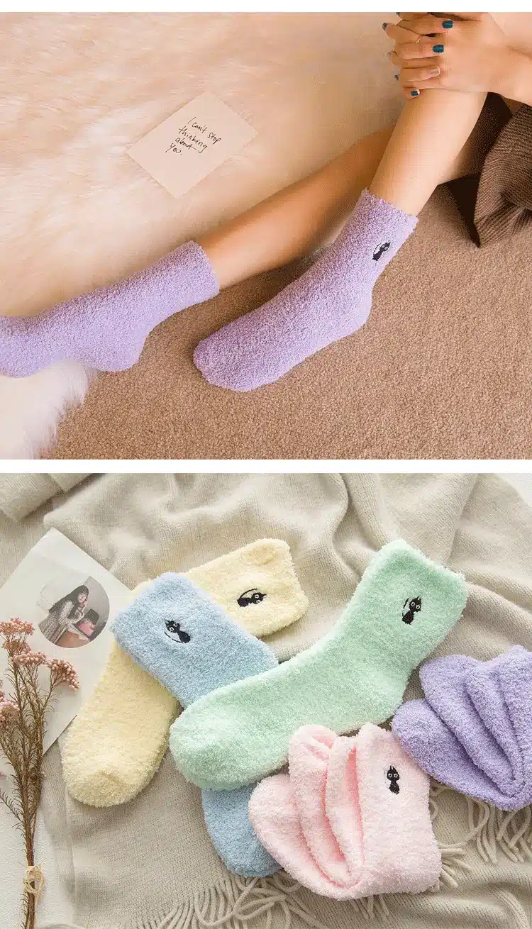 PEONFLY Embroidery CAT Deer Thickening women cotton Lovely Plush Keep Warm Sleep ladies funny cute Socks hosiery Winter kawaii 17
