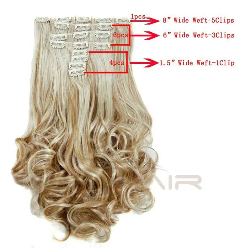 I's a wig 16Colors Clip in Hair Extensions 8pcs/set 22inch 55 cm Long Wavy Heat Resistant Hairpiece 12
