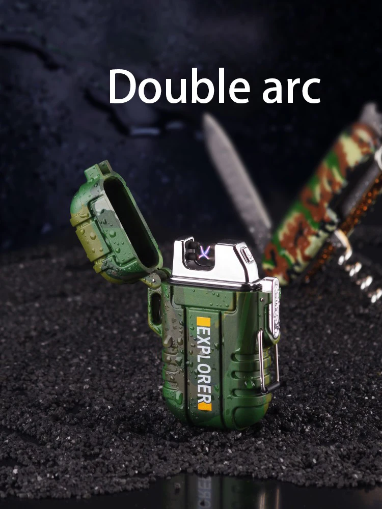 Waterproof USB Plasma Lighter Double Arc For Outdoor Camping Sports Cigarette Lighter For Smoking 12
