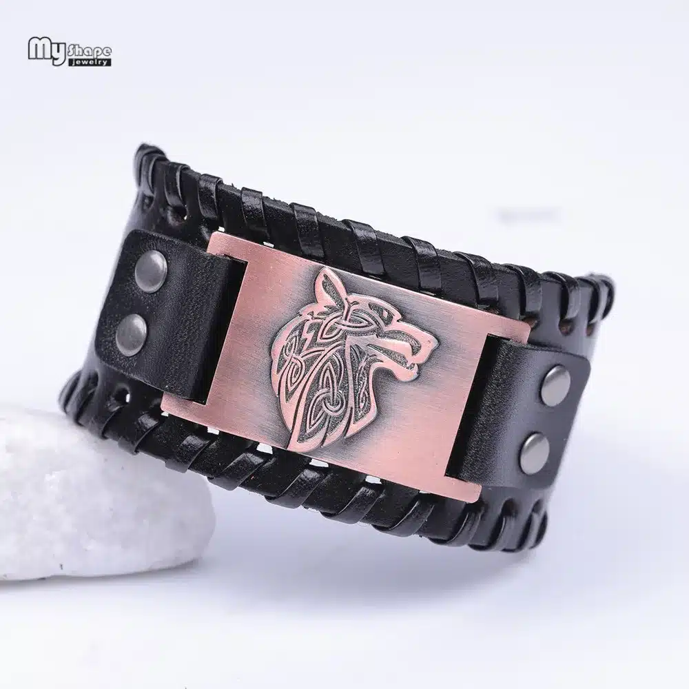 My Shape Vintage Religion Bangle Viking Wolf Bracelet Men Wide Genuine Leather Strap Bracelets Bangles Totem Jewery Accessories 22
