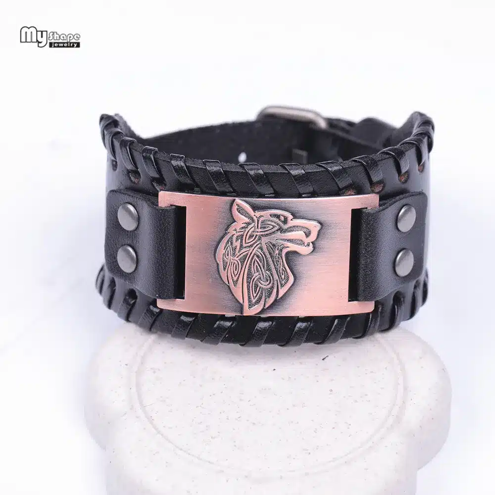 My Shape Vintage Religion Bangle Viking Wolf Bracelet Men Wide Genuine Leather Strap Bracelets Bangles Totem Jewery Accessories 23