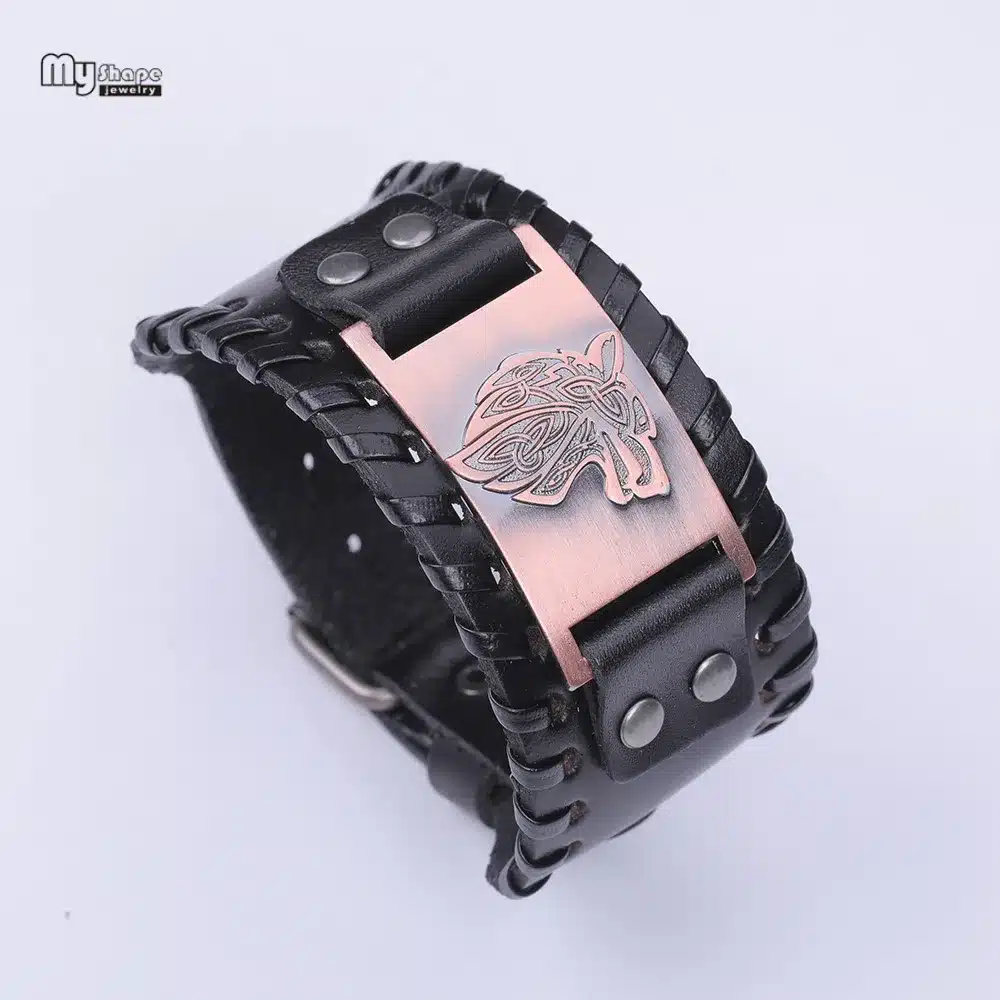 My Shape Vintage Religion Bangle Viking Wolf Bracelet Men Wide Genuine Leather Strap Bracelets Bangles Totem Jewery Accessories 24