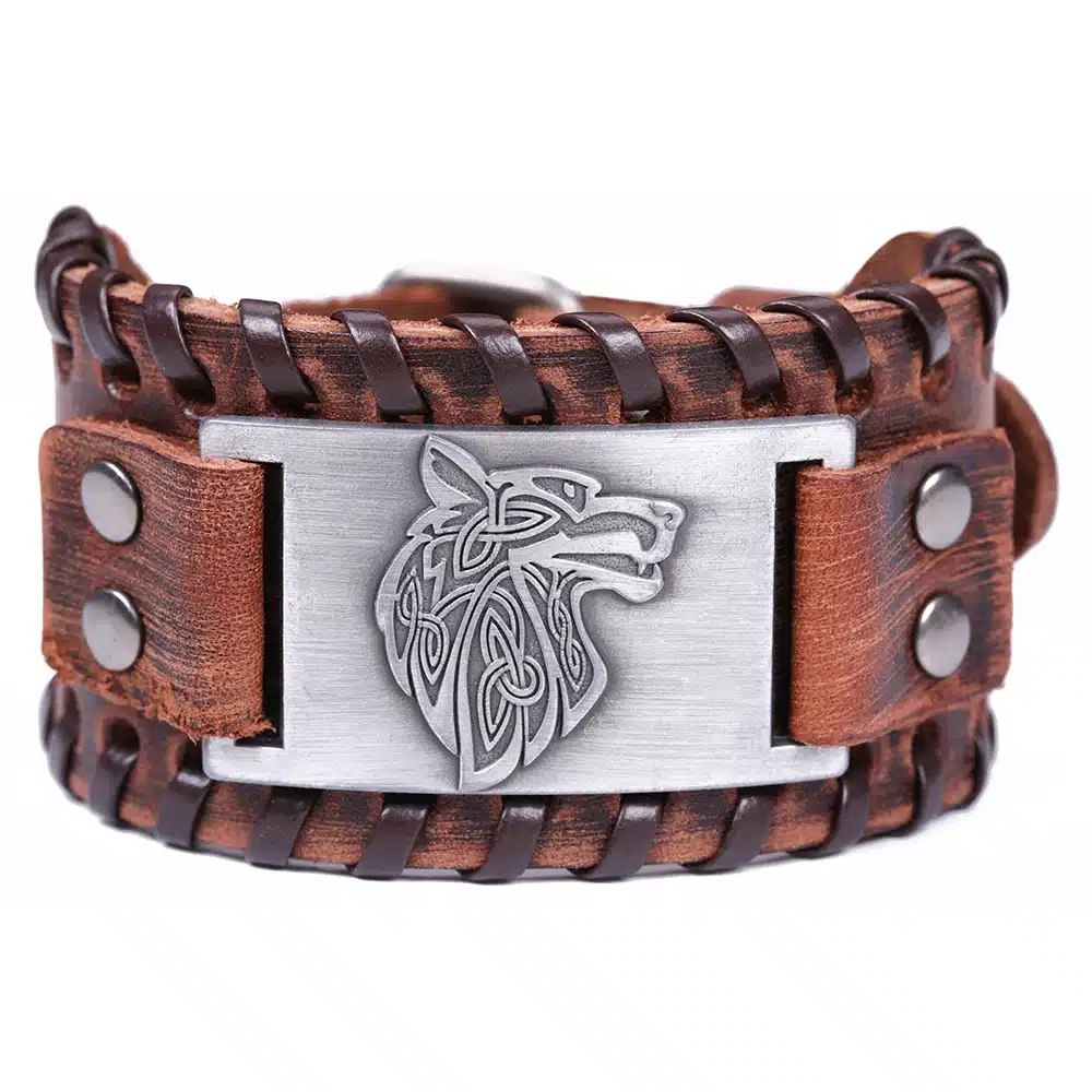 My Shape Vintage Religion Bangle Viking Wolf Bracelet Men Wide Genuine Leather Strap Bracelets Bangles Totem Jewery Accessories 25