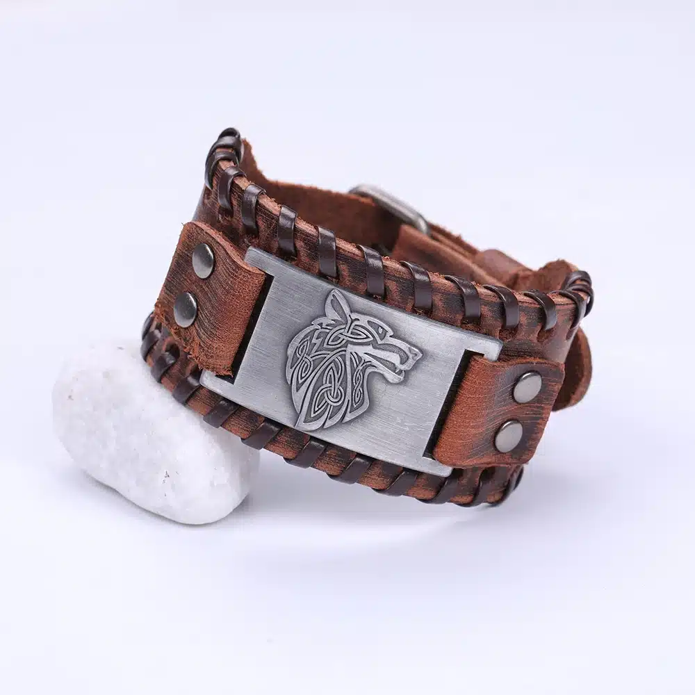 My Shape Vintage Religion Bangle Viking Wolf Bracelet Men Wide Genuine Leather Strap Bracelets Bangles Totem Jewery Accessories 26
