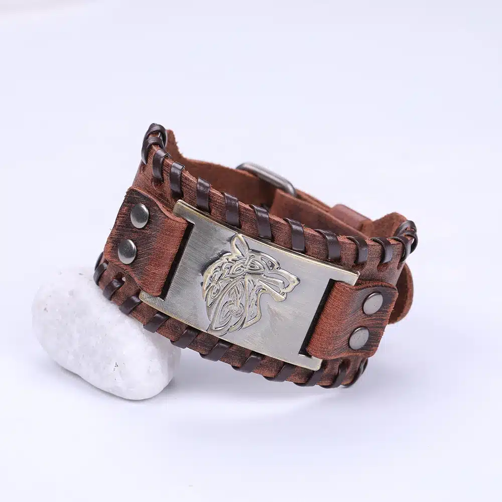 My Shape Vintage Religion Bangle Viking Wolf Bracelet Men Wide Genuine Leather Strap Bracelets Bangles Totem Jewery Accessories 28