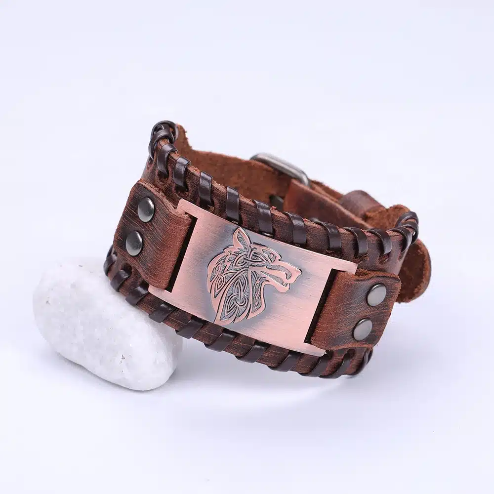 My Shape Vintage Religion Bangle Viking Wolf Bracelet Men Wide Genuine Leather Strap Bracelets Bangles Totem Jewery Accessories 30