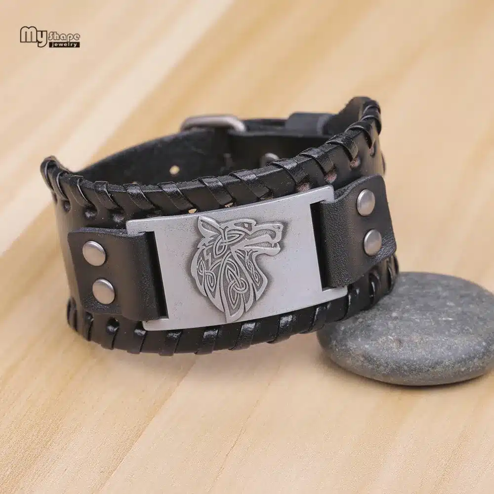 My Shape Vintage Religion Bangle Viking Wolf Bracelet Men Wide Genuine Leather Strap Bracelets Bangles Totem Jewery Accessories 31