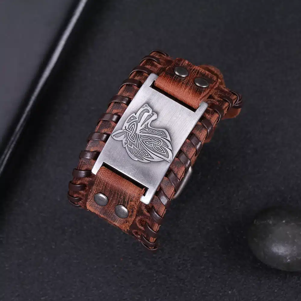 My Shape Vintage Religion Bangle Viking Wolf Bracelet Men Wide Genuine Leather Strap Bracelets Bangles Totem Jewery Accessories 37