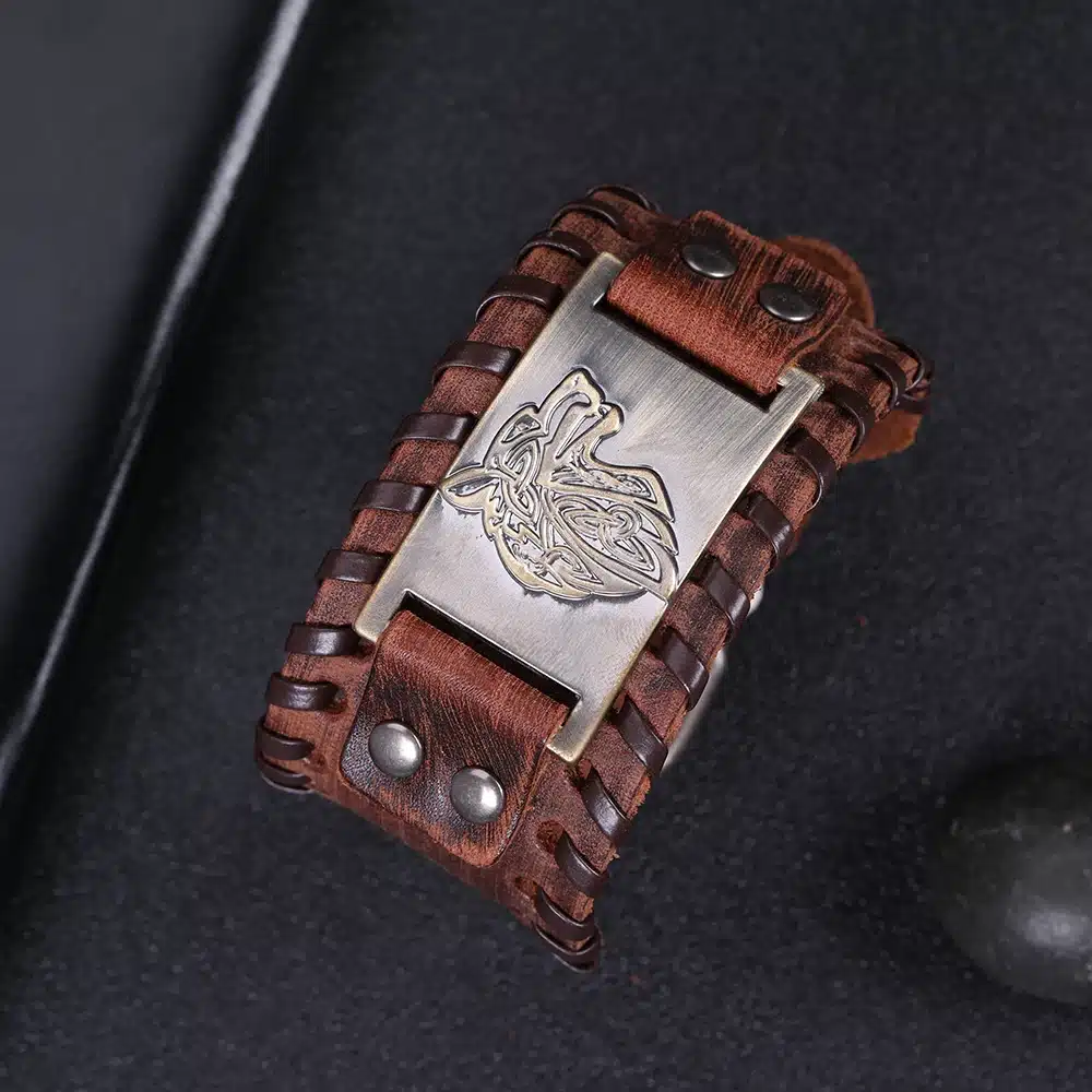 My Shape Vintage Religion Bangle Viking Wolf Bracelet Men Wide Genuine Leather Strap Bracelets Bangles Totem Jewery Accessories 39
