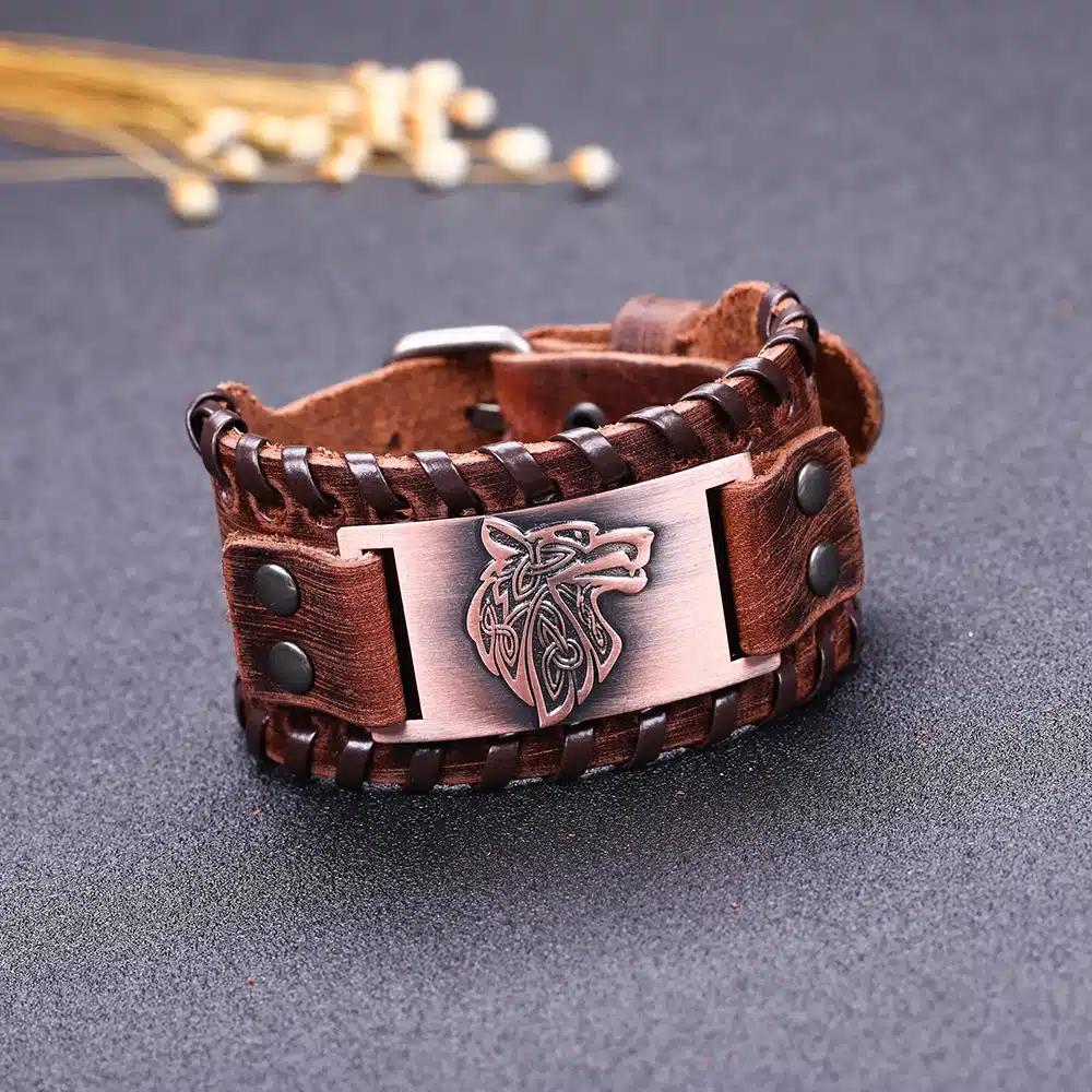 My Shape Vintage Religion Bangle Viking Wolf Bracelet Men Wide Genuine Leather Strap Bracelets Bangles Totem Jewery Accessories 42