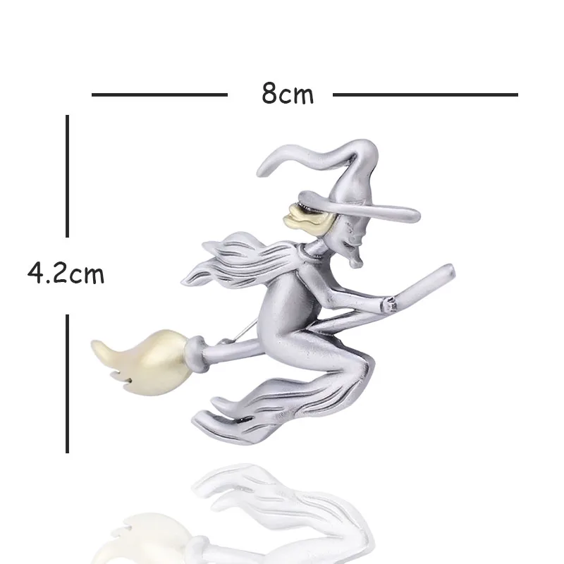 Top Quality Unique Metal Witch Riding A Broom in Flight Painted Yellow Oil With Hat Brooch Magical Halloween Silver Gift Jewelry 9