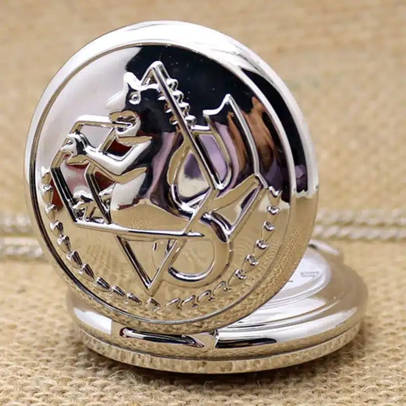 Cool Smooth Silver Fullmetal Alchemist Case Design Roman Number Dial Quartz Fob Pocket Watches with Necklace Chain for Children 6