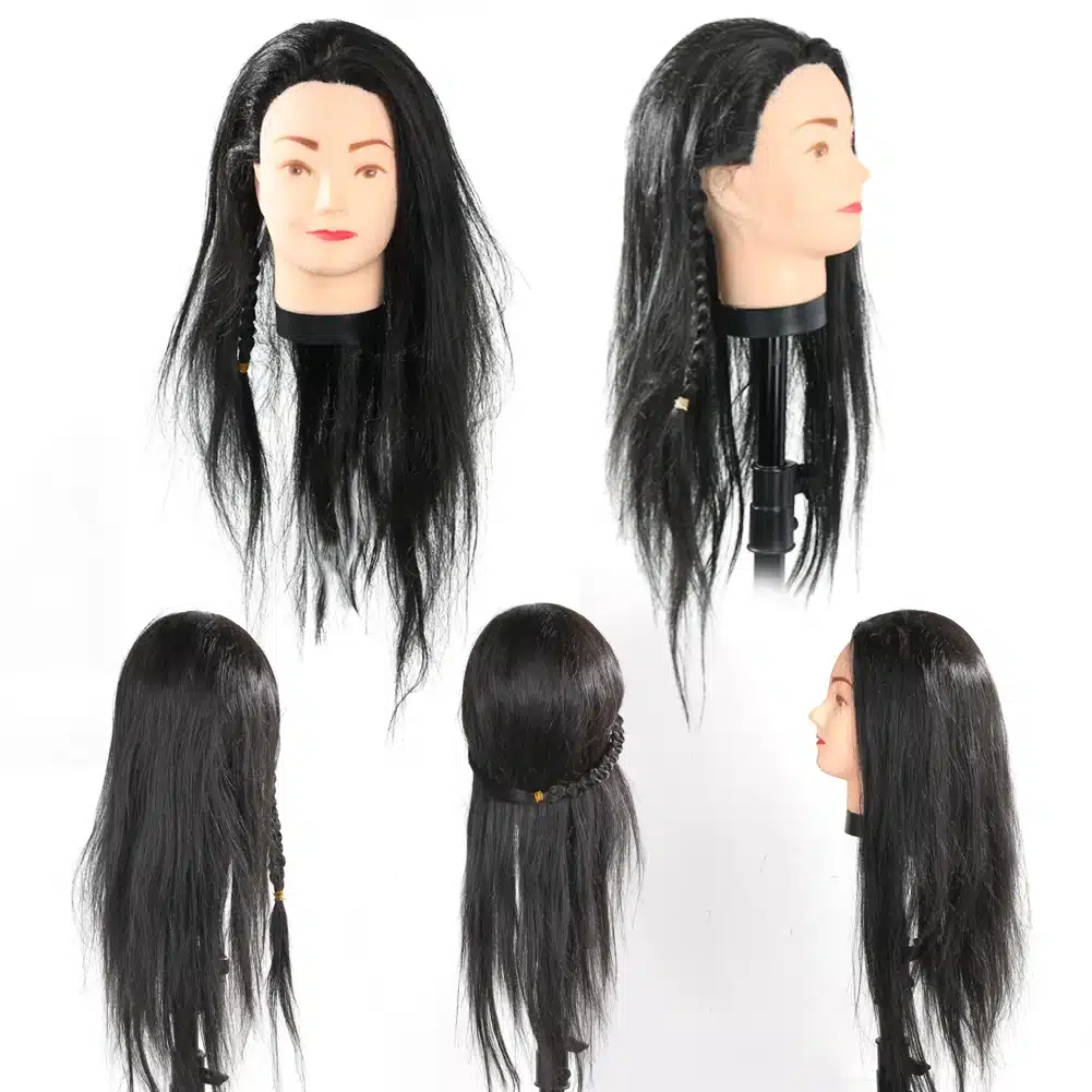 Professional Hairdressing Training Practice Head 65cm Black Hair Barbers Salon Hairstyle Hairdressers Mannequin Training Head 11