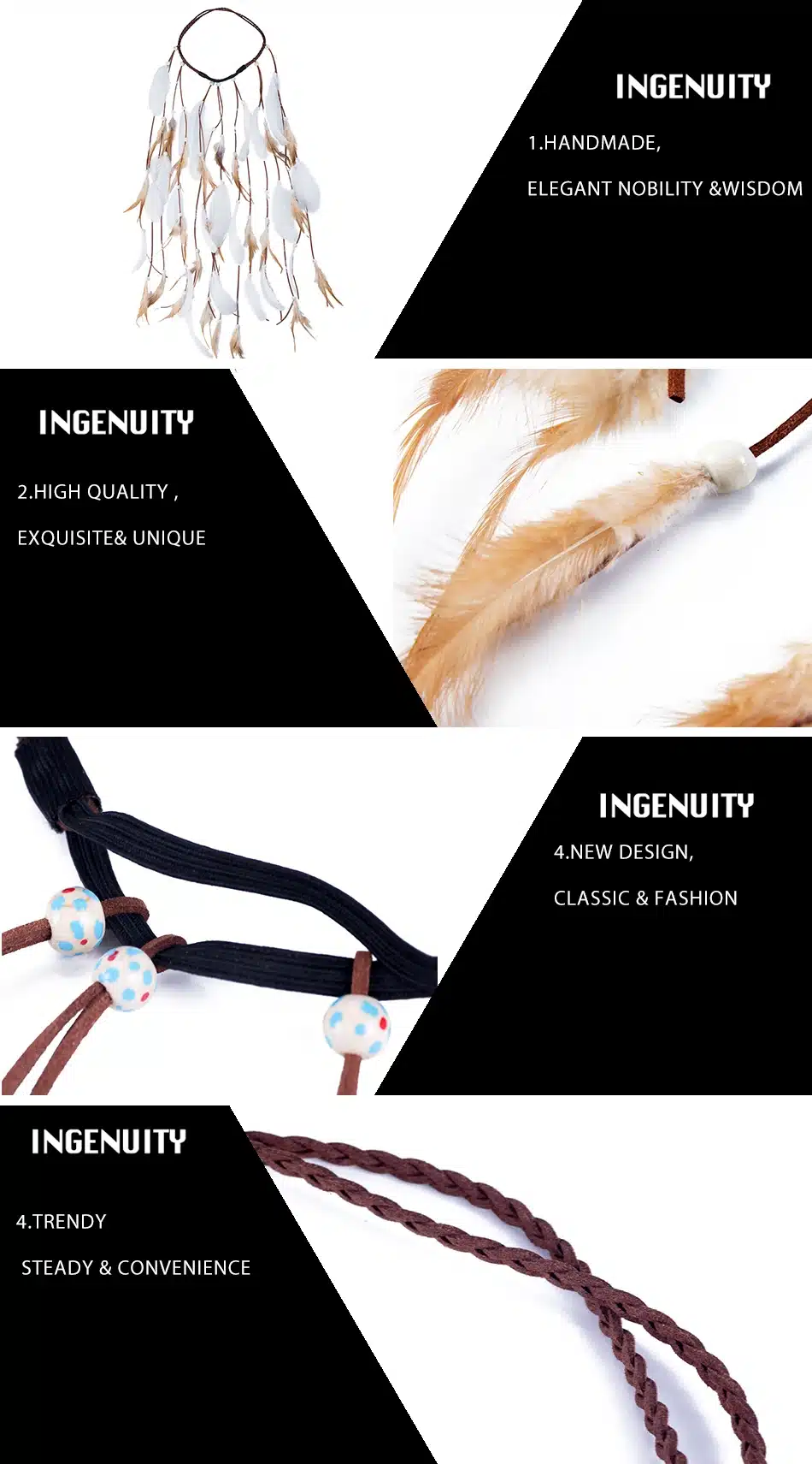Feather Rope Crown AWAYTR 2018 Boho White Elastic Gypsy Festival Head Band for Women Fashion Indian Hair Accessories 16