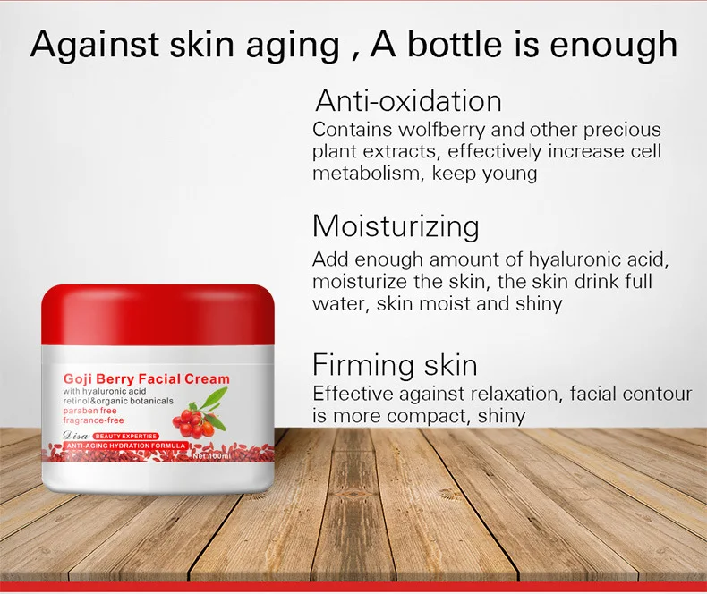 100ML Goji Facial Cream With Hyaluronic Acid Paraben Free Fragrance Free Face Cream Anti-aging Anti Wrinkle Remove Spots 13