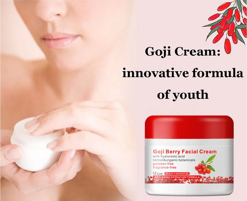 100ML Goji Facial Cream With Hyaluronic Acid Paraben Free Fragrance Free Face Cream Anti-aging Anti Wrinkle Remove Spots 21