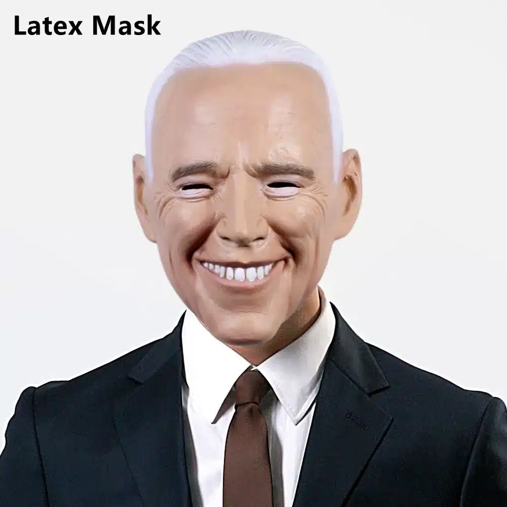 lateksist mask, mis kujutab vanema mehe nägu, hallide juustega ja naeratusega