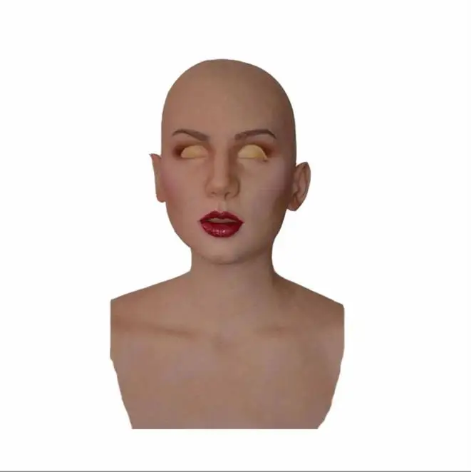 realistlik lateksist mask naise näoga, millel on suletud silmad ja punased huuled