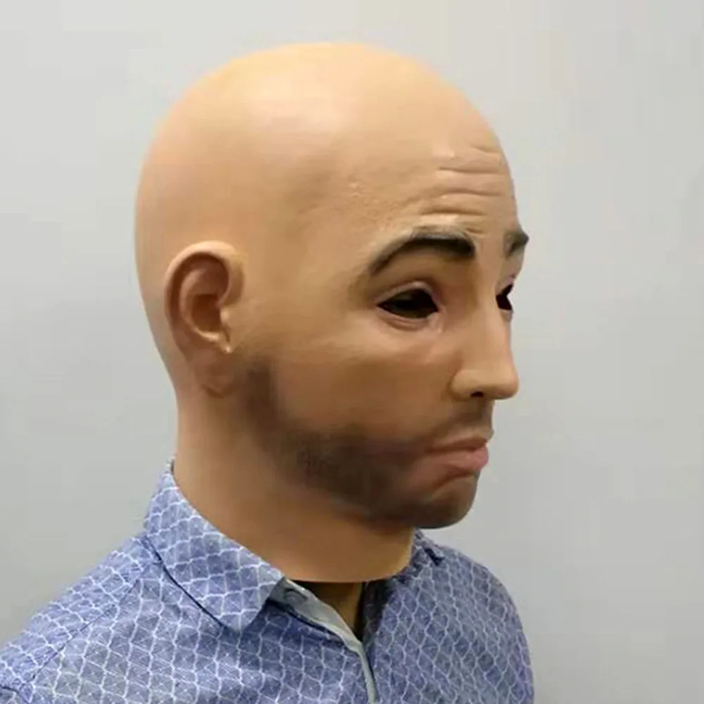 realistlik lateksist mask, mis kujutab habemega meest