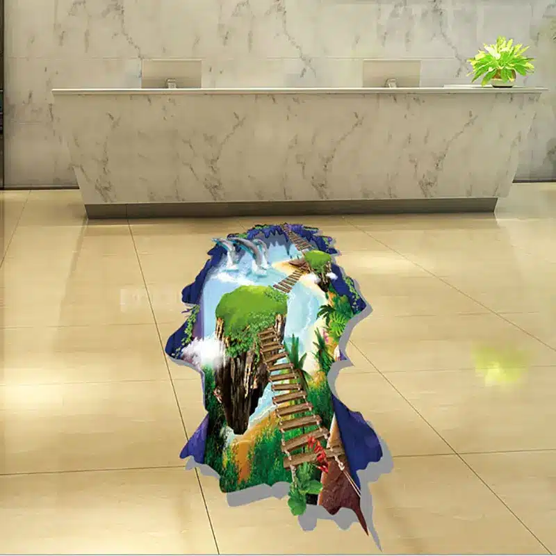 3D põrandakleeps, millel on sild ja looduslik maastik