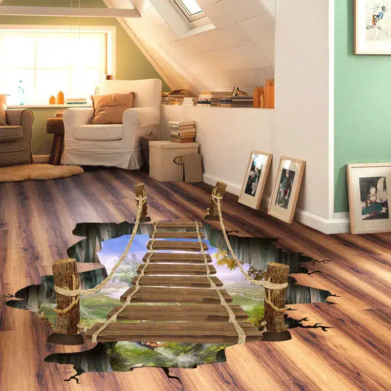 3D põrandakleeps, millel on sild ja loodusvaade