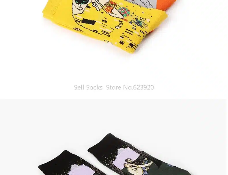 Hot Dropshipping Autumn winter Retro Women New Art Van Gogh Mural World Famous Oil Painting Series Men Socks Funny Socks 19